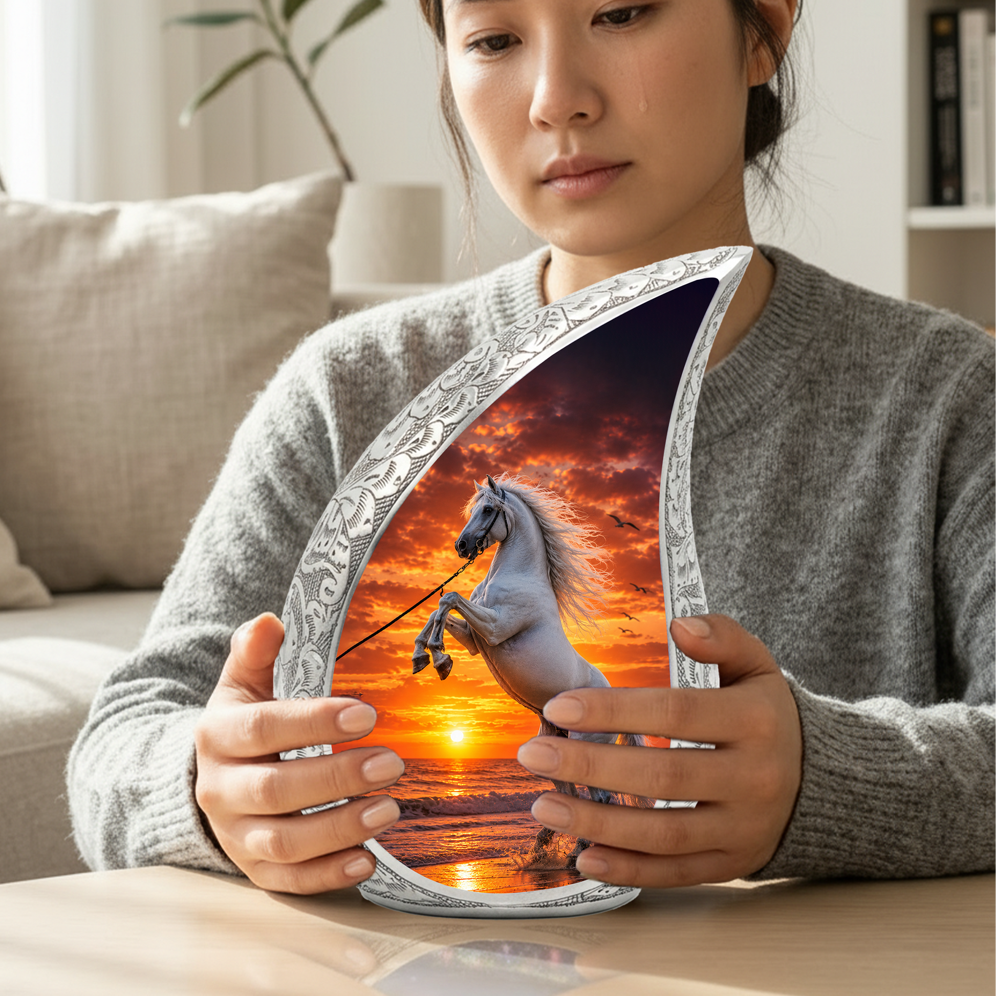 White Horse Adult Urn for Human Ashes – Sunset Memorial Adult Cremation Urn