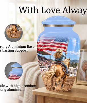 American Flag Cremation Urn – Personalized Cowgirl & Western Memorial Urn for Ashes