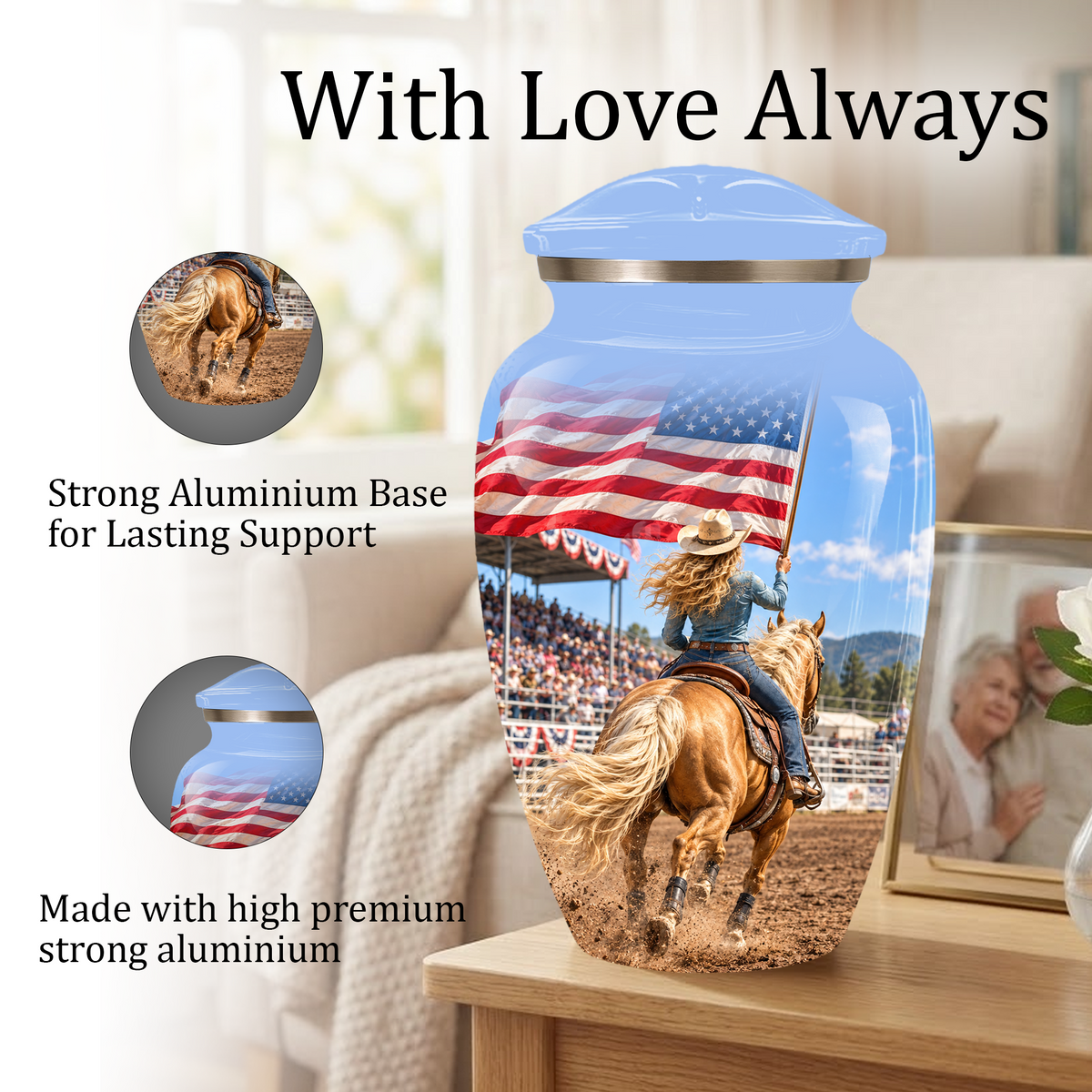 American Flag Cremation Urn – Personalized Cowgirl & Western Memorial Urn for Ashes