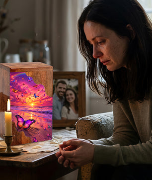 Butterfly Wooden Cremation Urn for Mom | Personalized Wooden Urn for Human Ashes