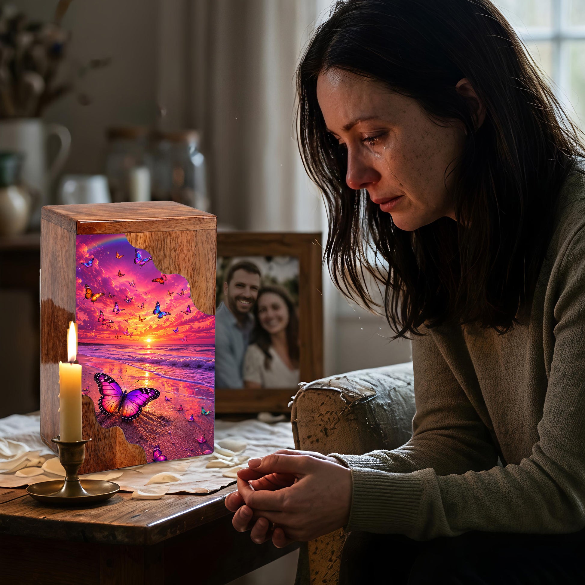 Butterfly Wooden Cremation Urn for Mom | Personalized Wooden Urn for Human Ashes