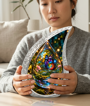 Butterfly Cremation Urn for Adult Ashes, Colorful Glass Butterfly Memorial Urn