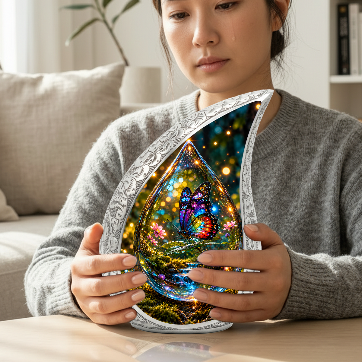 Butterfly Cremation Urn for Adult Ashes, Colorful Glass Butterfly Memorial Urn