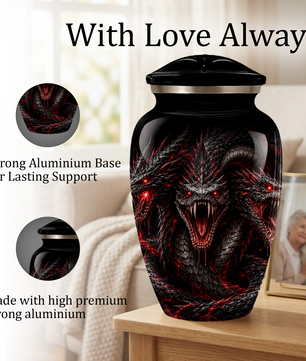 Three-Headed Dragon Cremation Urn – Black & Red Dragon Adult Memorial Urn for Ashes