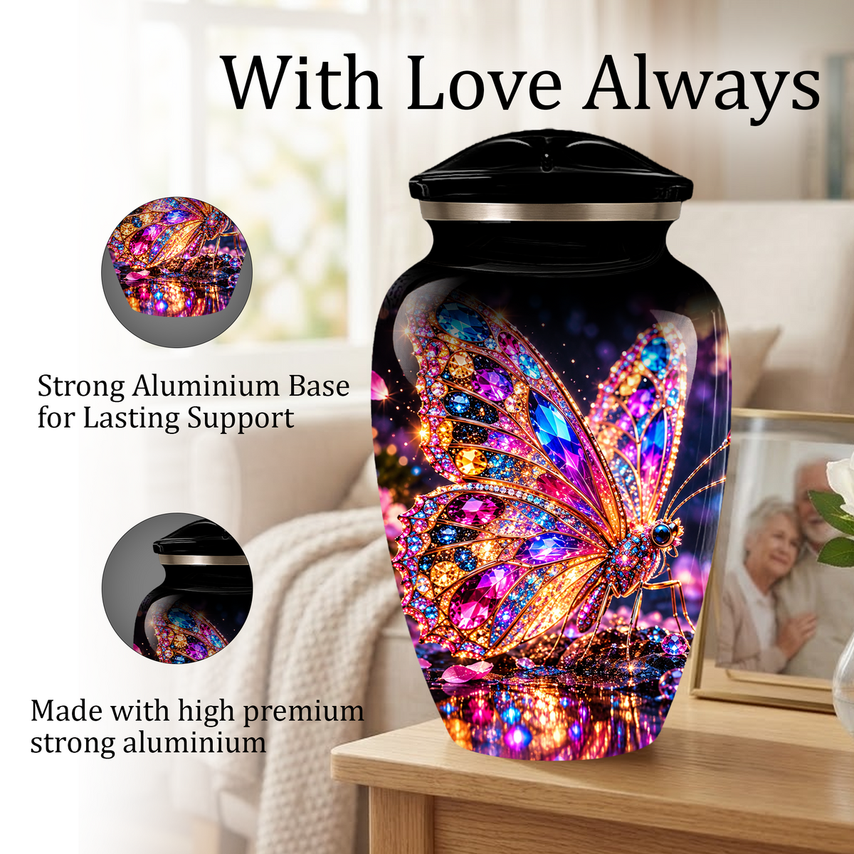 Personalized Adult Cremation Urn for Ashes, Jeweled Butterfly Memorial Urn, Custom Butterfly Urn