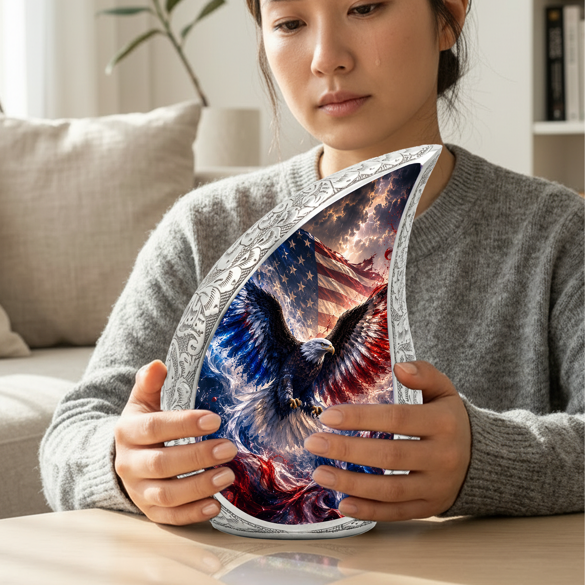 Patriotic Eagle Urn for Human Ashes | American Flag Adult Cremation Urn Memorial