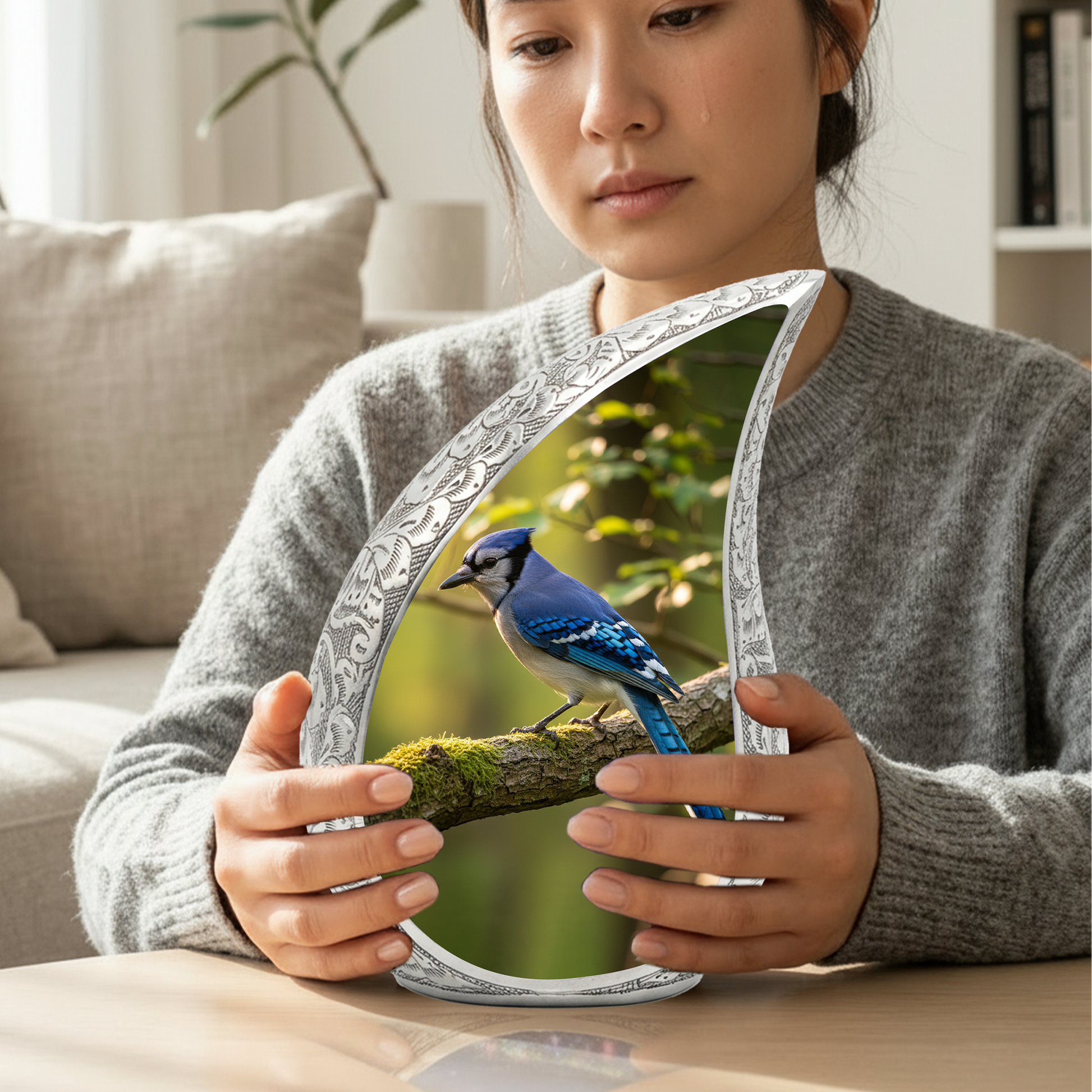Blue Jay Memorial Urn for Mom | Personalized Funeral Urn