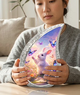 Personalized Cat Cremation Urn – Butterfly Garden Teardrop Memorial Urn, 10 Inch Aluminum