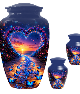 Blue Butterfly Cremation Urn for Ashes - Heart Beach Sunset Keepsake Urns