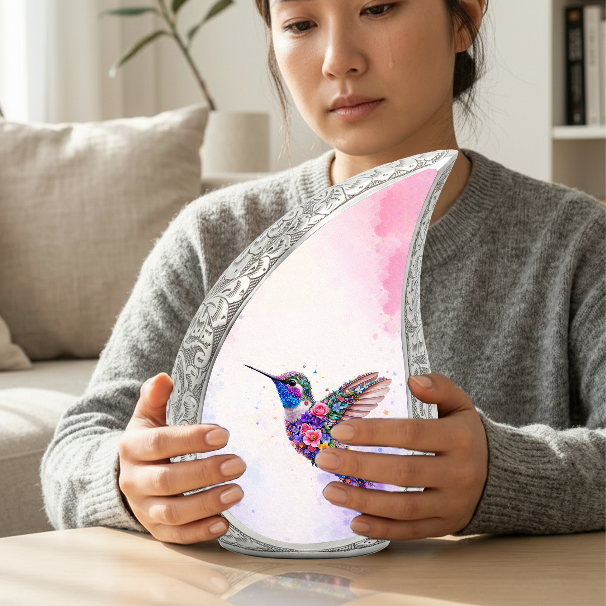 Beautiful Pink Hummingbird Cremation Urn for Adult Ashes