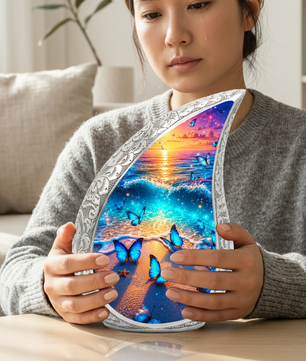 Butterfly Beach Urn for Human Ashes | Ocean Sunset Adult Cremation Urn | Beautiful Memorial Urn