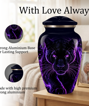 Black Panther Cremation Urn for Ashes | Personalized Panther Memorial Urn | Purple Panther Adult Urn