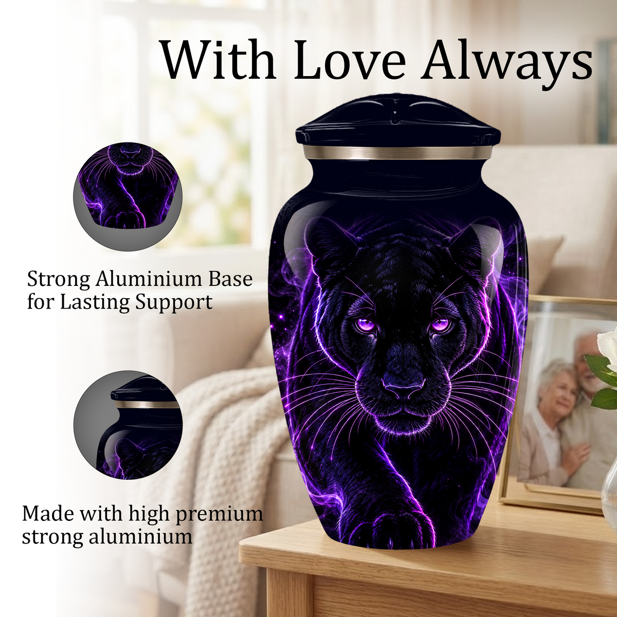 Black Panther Cremation Urn for Ashes | Personalized Panther Memorial Urn | Purple Panther Adult Urn