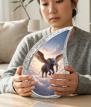 Heavenly Elephant Personalized Cremation Urn – Teardrop Memorial Urn for Ashes | 10 Inch Aluminum Adult Urn