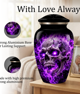 Adult Cremation Urn – Purple Skull & Flames Memorial Urn for Adult Ashes