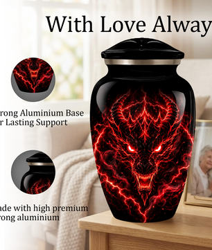 Red Dragon Cremation Urn for Ashes | Personalized Dragon Memorial Urn | Black & Red Fantasy Adult Urn