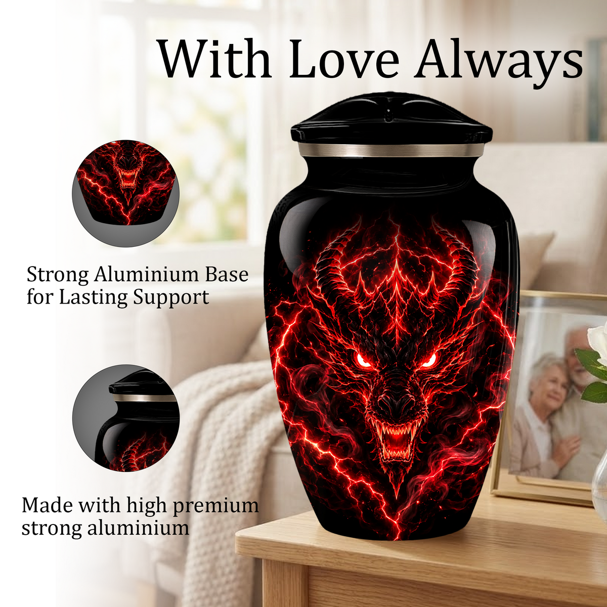 Red Dragon Cremation Urn for Ashes | Personalized Dragon Memorial Urn | Black & Red Fantasy Adult Urn