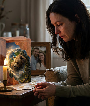 Bear Wooden Cremation Urn for Human Ashes | Adult Cremation Urn