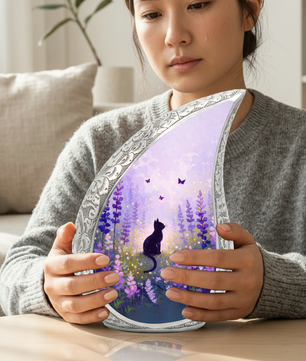 Personalized Cat Urn for Ashes – Floral Cat Memorial Urn | Keepsake Cat Cremation Urn for Pet Ashes