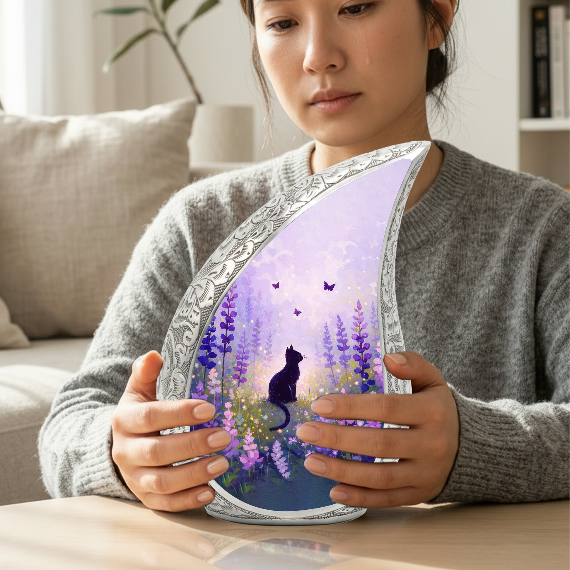 Personalized Cat Urn for Ashes – Floral Cat Memorial Urn | Keepsake Cat Cremation Urn for Pet Ashes