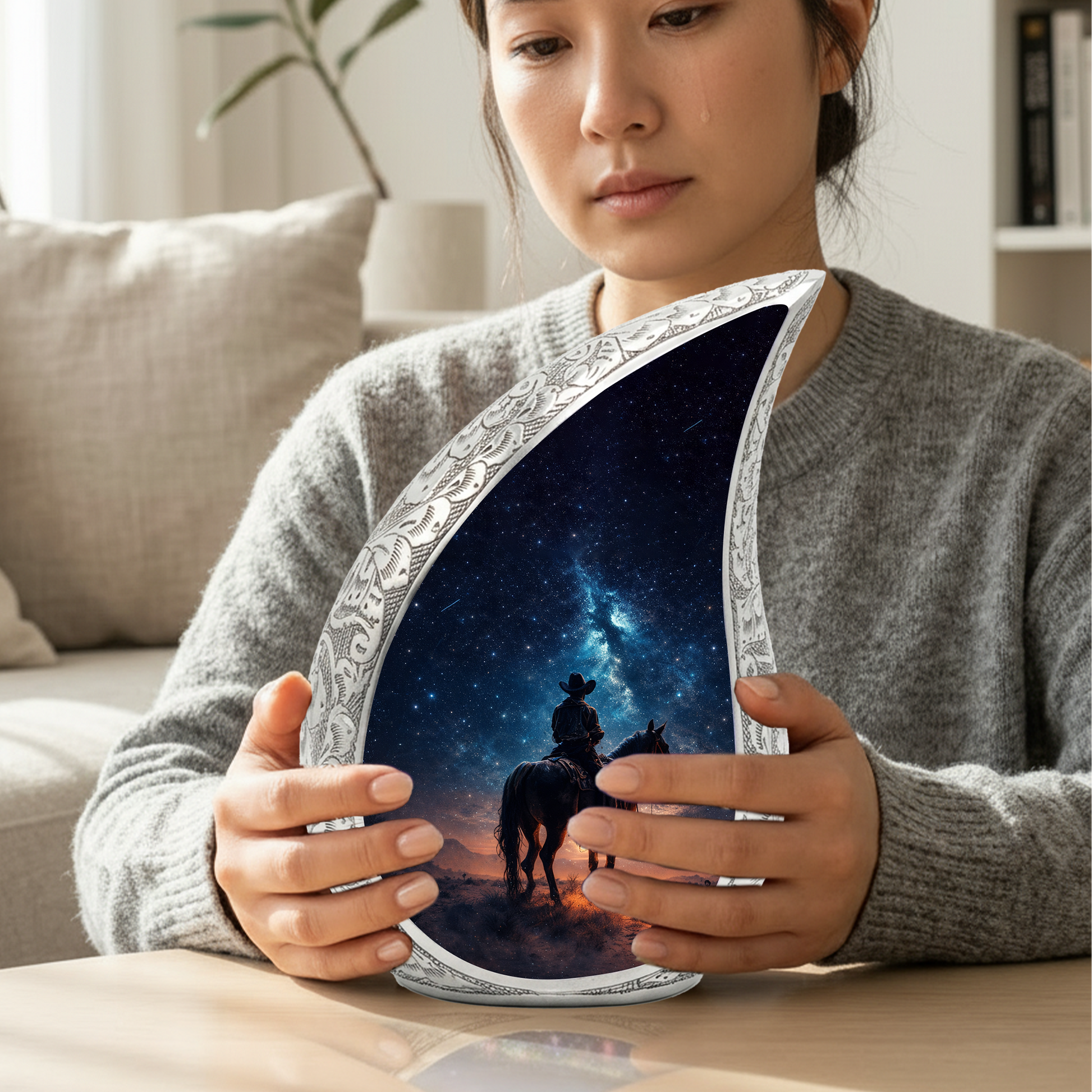 Cowboy with Stars Night Sky Cremation Urn for Adult Ashes