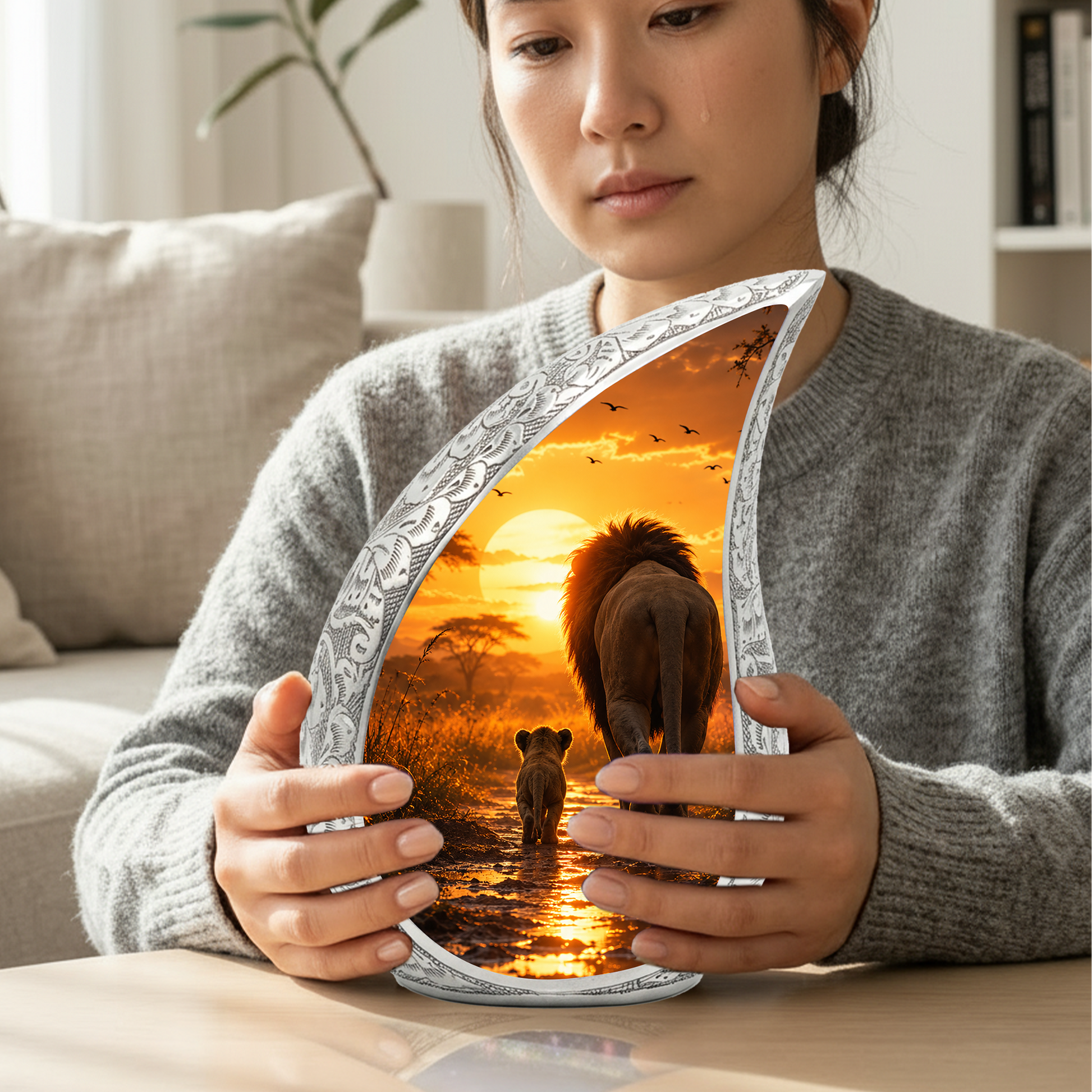 Lion Sunset Adult Urn for Ashes | Premium Adult Cremation Urn for Human Ashes Memorial