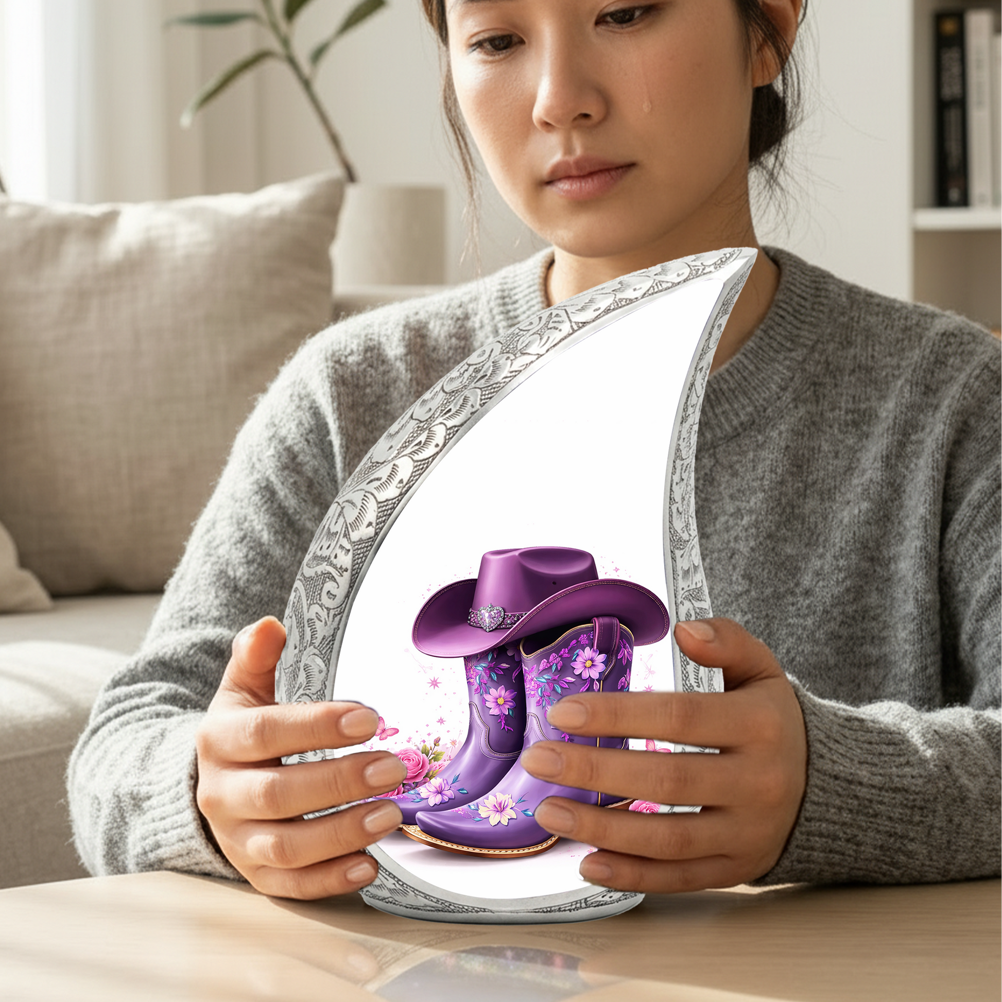 Cowgirl Boot with Hat Cremation Urn for Mom - Personalized Western Urns For Female