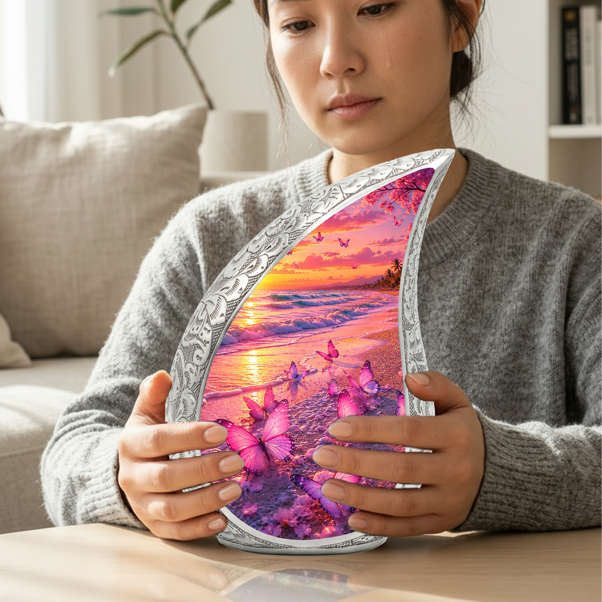 Butterfly Beach Memorial Urn for Ashes, Adult Cremation Urn