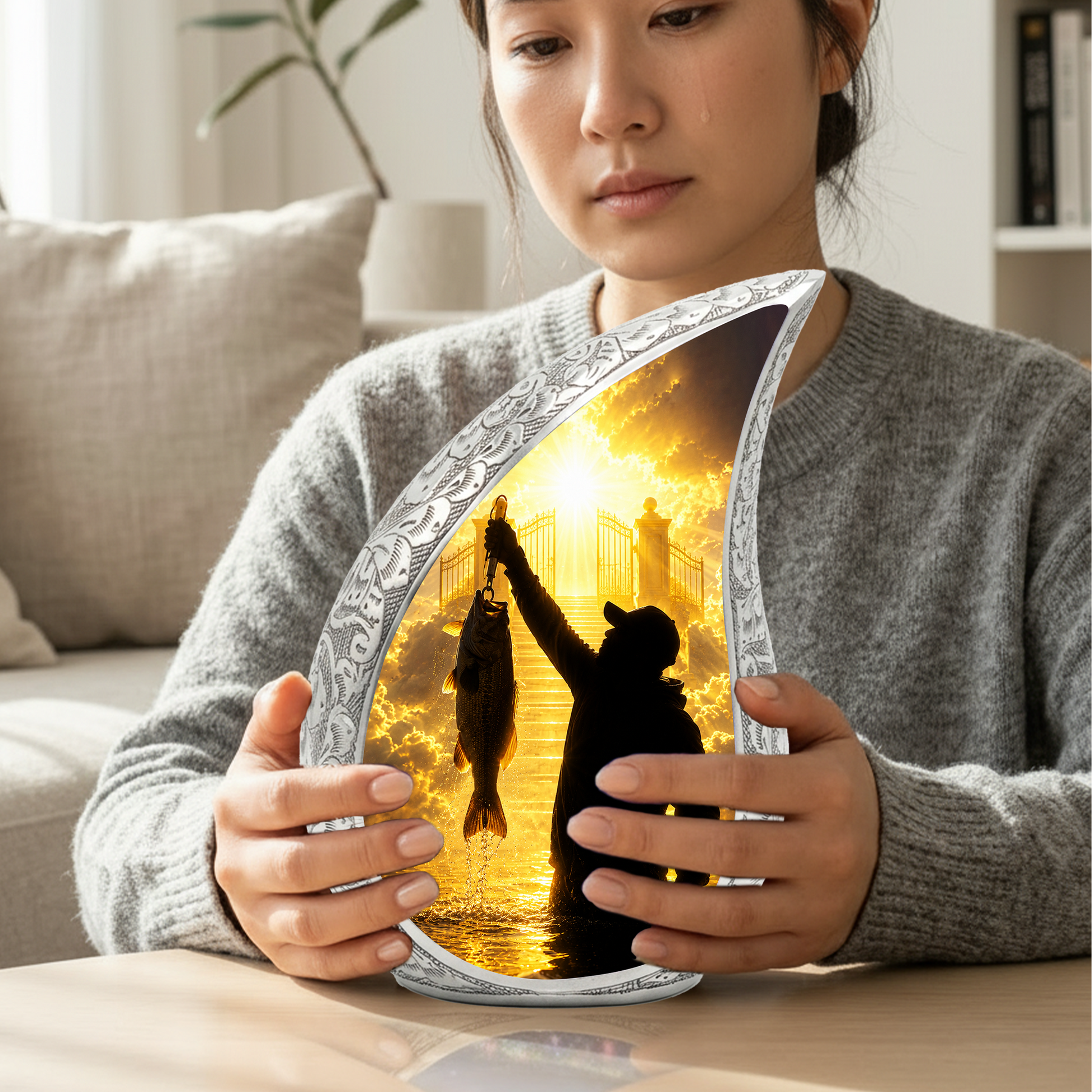 Fishing in Heaven Urn for Dad – Gone Fishing Cremation Urn for Human Ashes, Fishing Memorial Urn