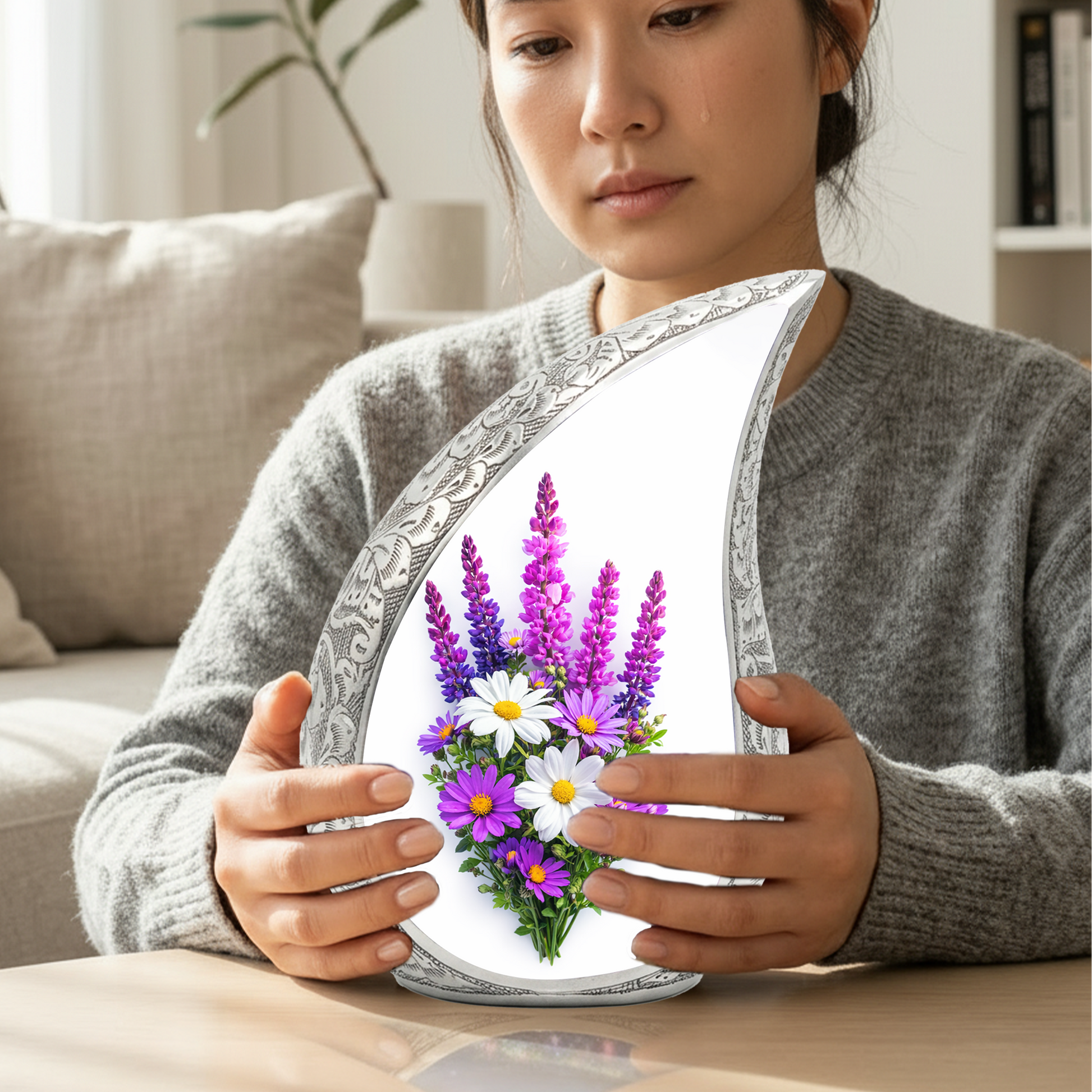 Personalized Flower Urn for Mom, Beautiful Cremation Urn for Women