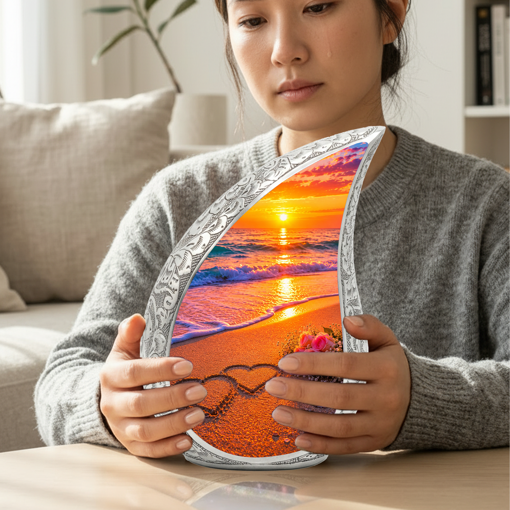Beach Sunset Urn for Mom – Personalized Adult Cremation Urn for Human Ashes | Memorial Keepsake Funeral Urn for Women
