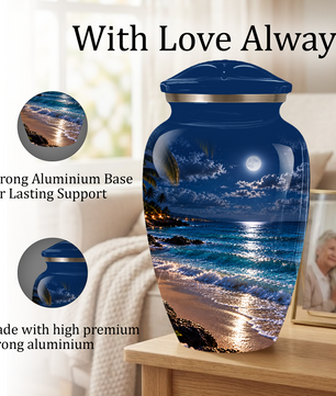 Moonlit Beach Memorial Urn, Ocean Wave Urn ,Adult Cremation Urn for Ashes