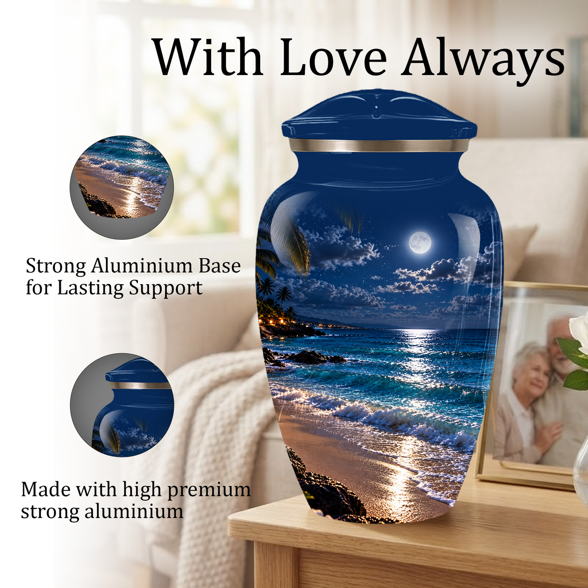 Moonlit Beach Memorial Urn, Ocean Wave Urn ,Adult Cremation Urn for Ashes