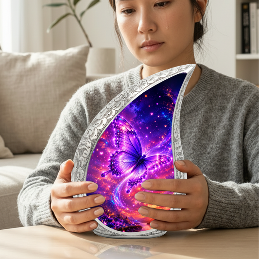 Purple Butterfly Sunset Urn for Human Ashes | Beautiful Butterfly Cremation Urn