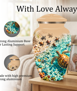 Personalized Sea Turtle Memorial Urn, Aluminum Ocean Beach Urn for Human Ashes