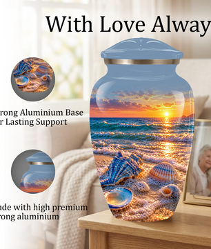 Adult Cremation Urn for Ashes, Personalized Seashell Beach Sunset Urn