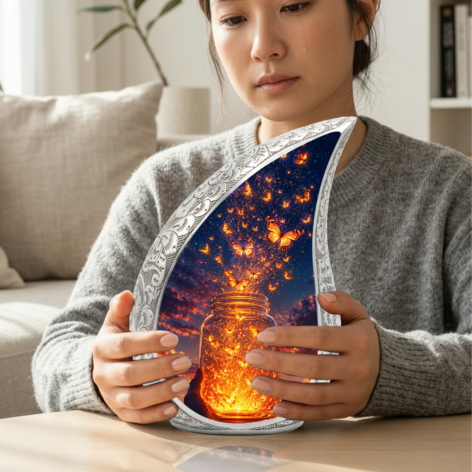 Butterfly Sunset Urn for Ashes | Glowing Butterfly Cremation Urn, Butterfly Urn for Human Ashes, Beautiful Memorial Urn