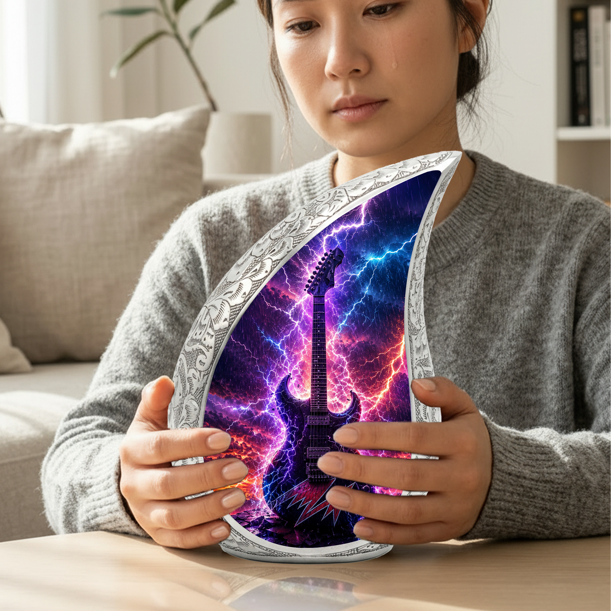 Thunder Guitar Urn for Human Ashes | Rock Music Adult Cremation Urn | Guitar Memorial Urn for Adult Ashes