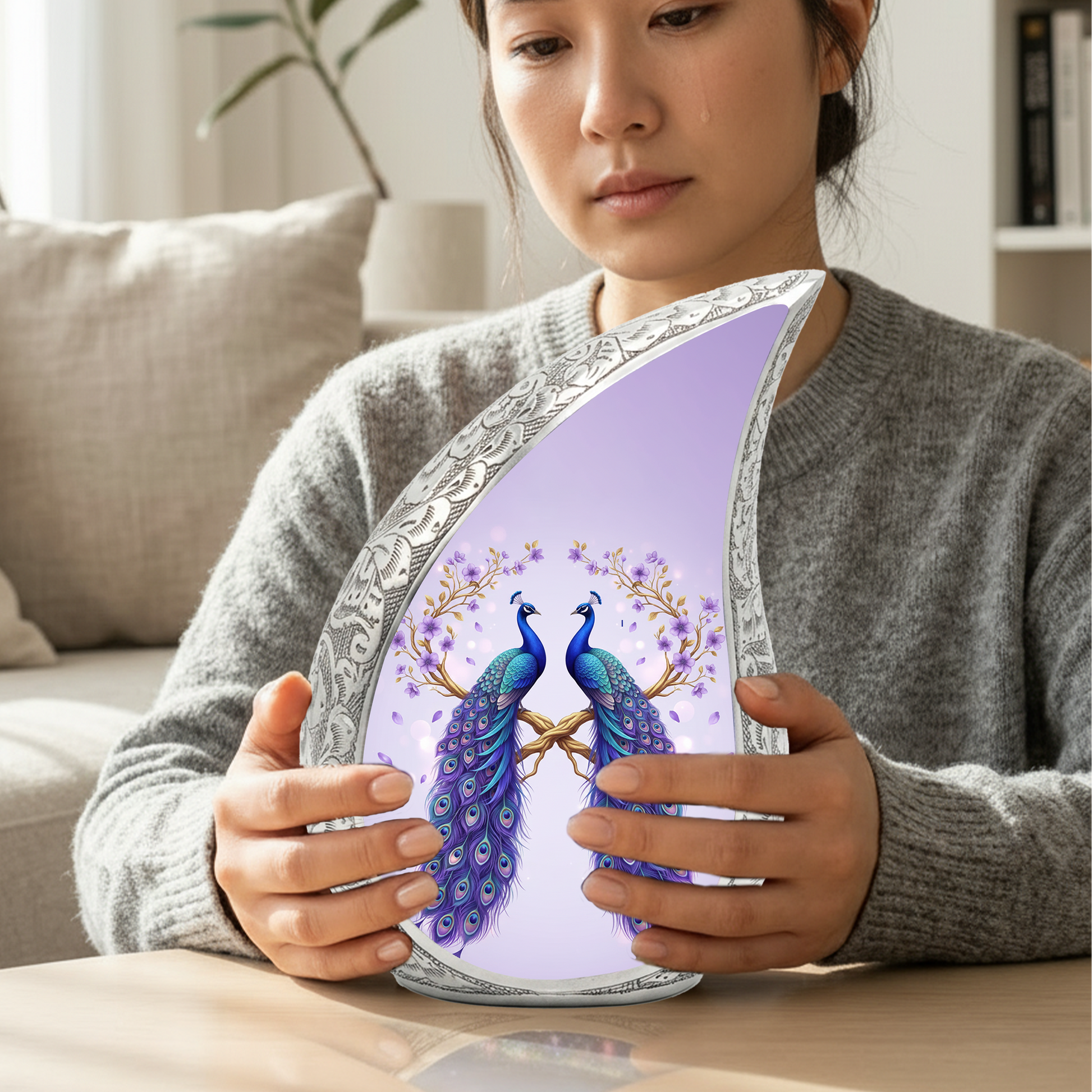 Peacock Memorial Urn for Mom | Elegant Adult Cremation Urn for Ashes