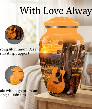 Personalized Cowboy Cremation Urn for Ashes, Country Music Guitar Design, Custom Adult Urn