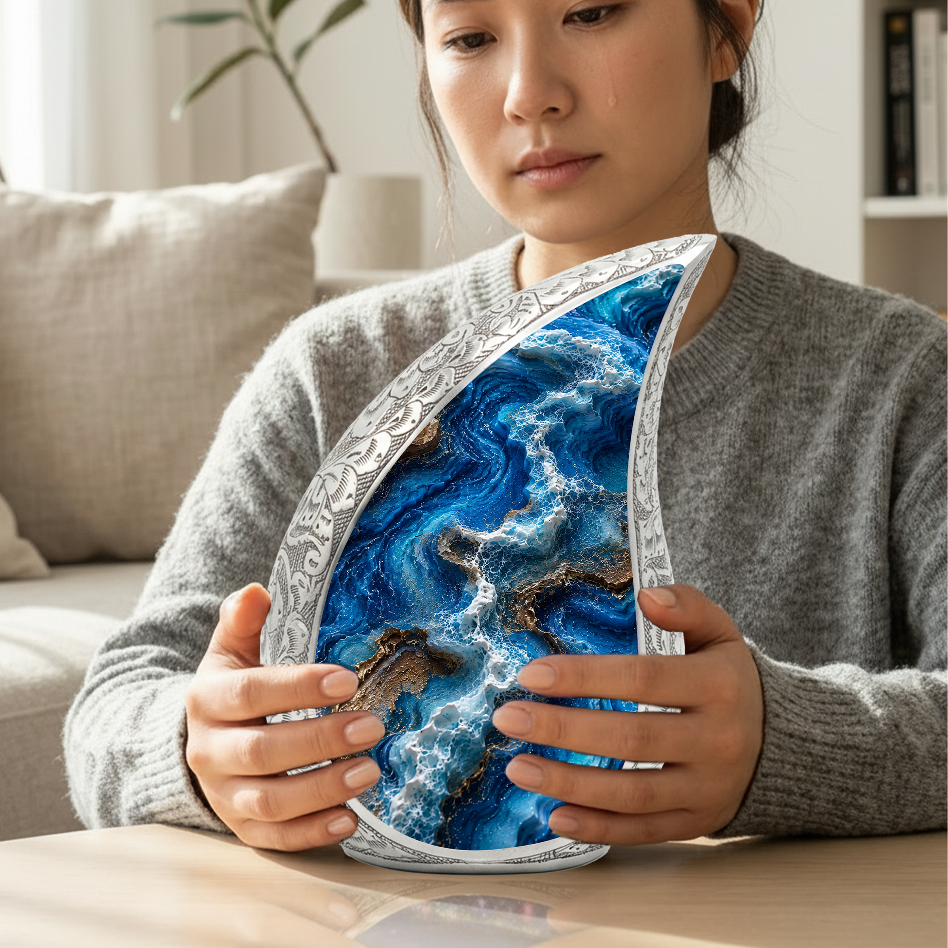Ocean Wave Urn for Ashes, Adult Cremation Urn for Mom, Beach Memorial Urn