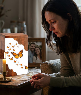 Wooden Butterfly Cremation Urn – Monarch Butterfly Memorial Urn | Custom Wooden Urn for Human Ashes