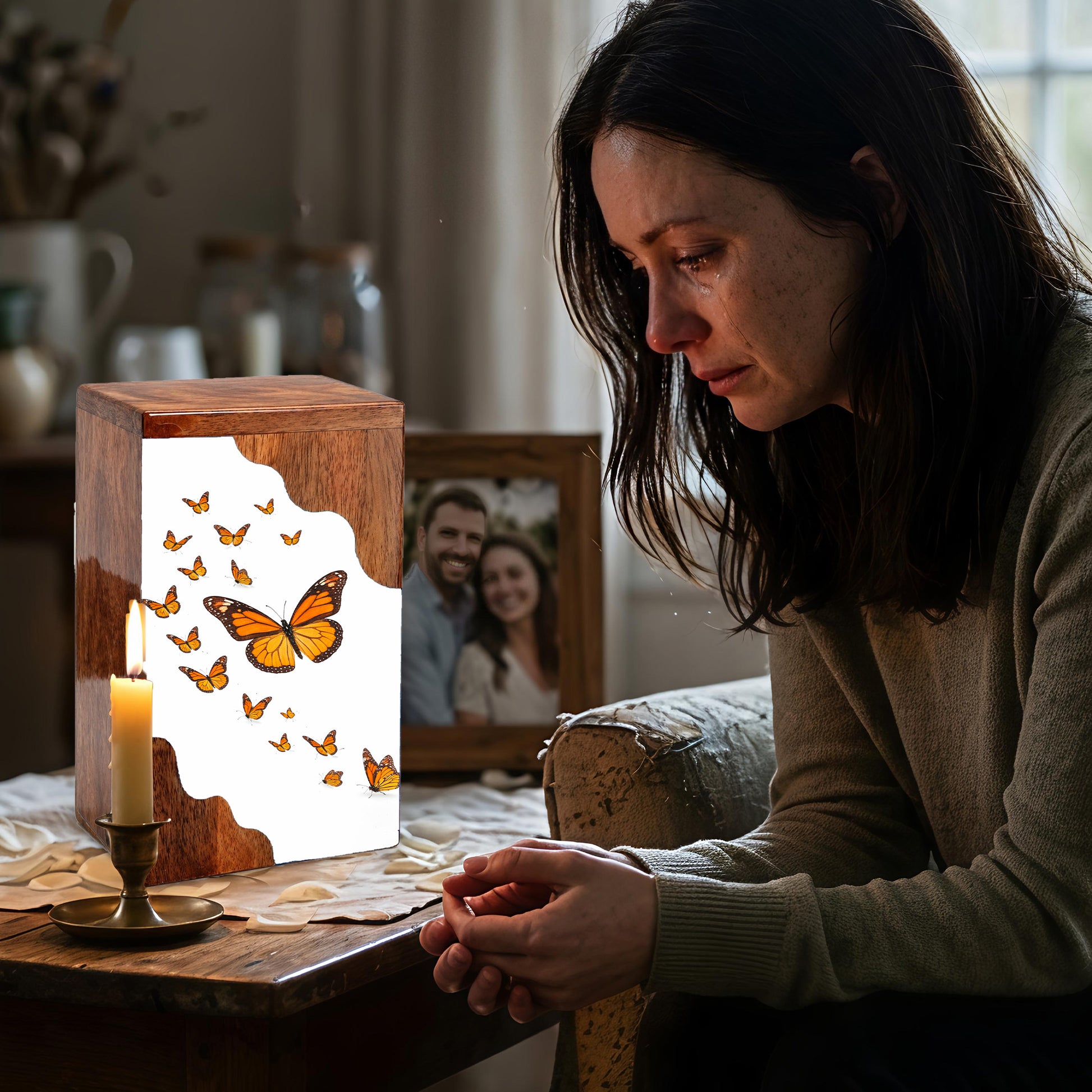 Wooden Butterfly Cremation Urn – Monarch Butterfly Memorial Urn | Custom Wooden Urn for Human Ashes