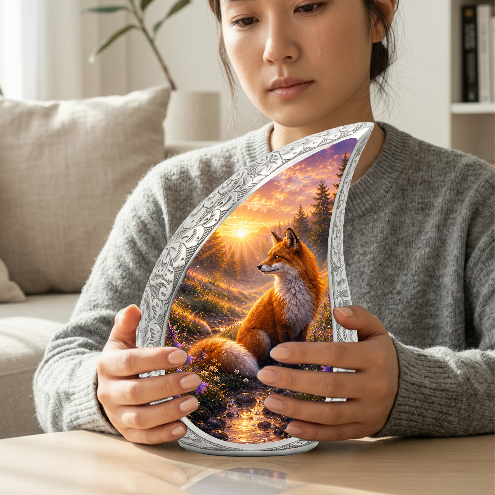 Fox Sunset Urn for Human Ashes | Wildlife Adult Cremation Urn | Fox Sunset Memorial Urn for Adult Ashes