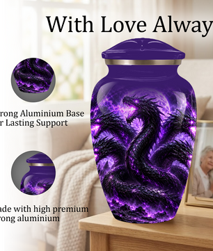 Purple Dragon Cremation Urn for Ashes | Personalized Dragon Memorial Urn | Three Headed Dragon Adult Urn