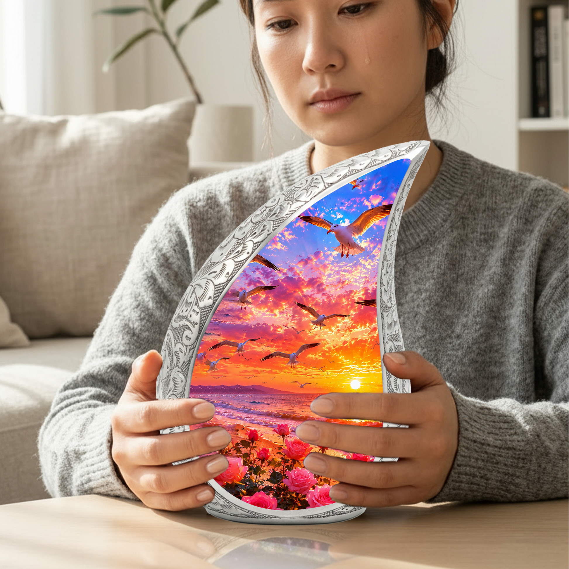 Sunset Memorial Urn for Mom – Personalized Funeral Urn for Human Ashes | Beautiful Cremation & Memorial Urn for Women