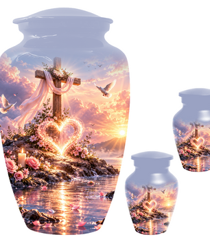 Christian Cremation Urn for Mom - Cross & Dove Extra Large Keepsake Urn