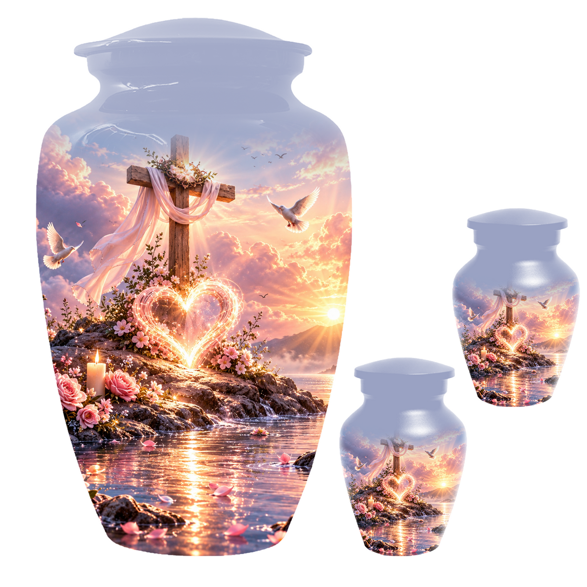 Christian Cremation Urn for Mom - Cross & Dove Extra Large Keepsake Urn