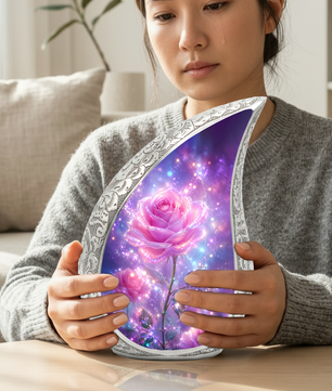 Pink Rose Memorial Urn for Mom, Floral Cremation Urn for Ashes