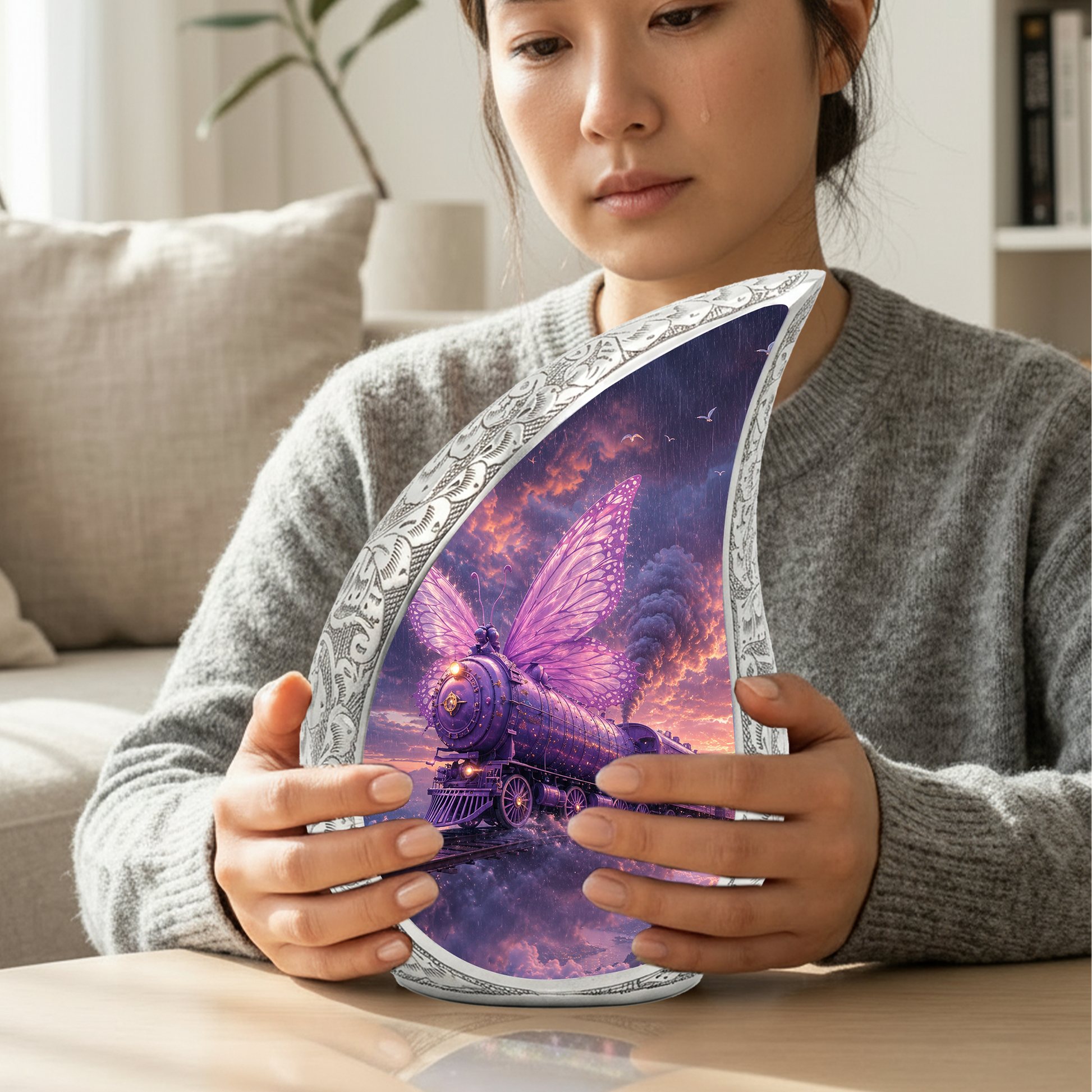 Butterfly Train Urn for Human Ashes | Beautiful Butterfly & Locomotive Adult Cremation Urn